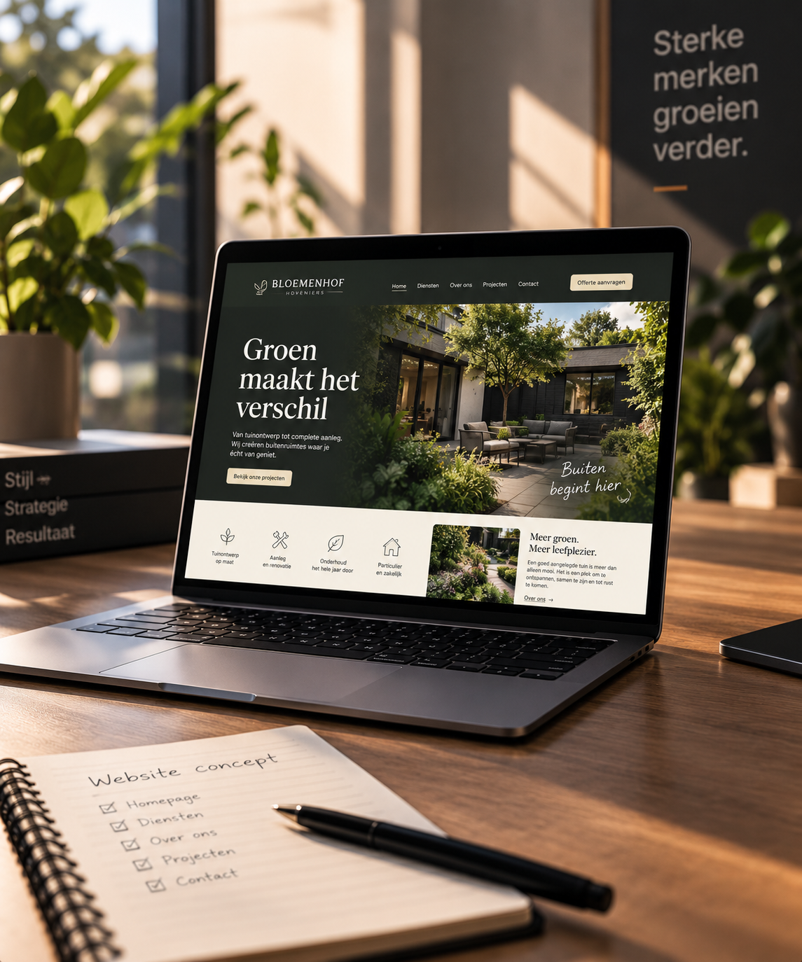Websiteconcept voor een lokale ondernemer weergegeven op een laptop